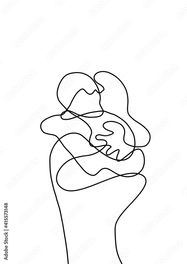 couple hug. People embracing in continuous line art  One person giving the shoulder to another.  Minimalist black line art sketch isolated on white Vector illustration One line drawing style.
