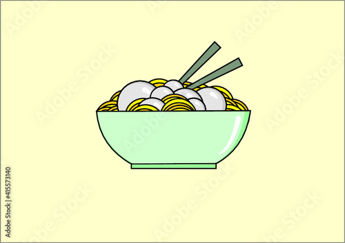 illustration of bowl with noodle and bakso