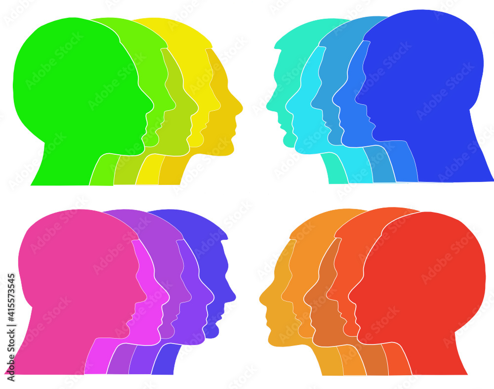perfis  de homens e mulheres em cores análogas
