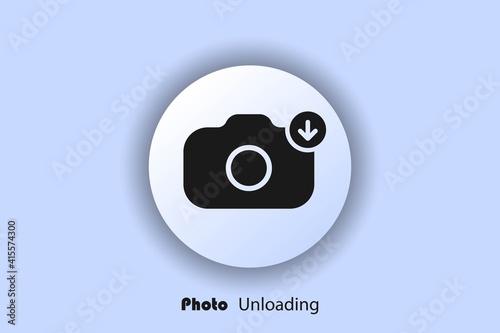 Photo unloading icon, flat, camera icon, user interface icon, picture unloading button. Neomorphism. Vector EPS10