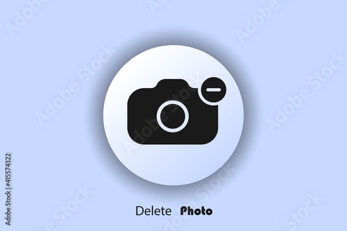 Photo delete icon, flat, minus camera icon, user interface icon, picture delete button. Neomorphism. Vector EPS10