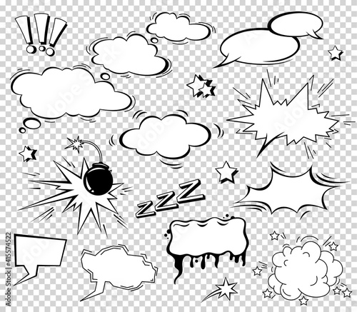 Boom effect set design for comic book. Comic Book Bang cloud, pow sound symbol, bomb pow. Comic speech bubbles set