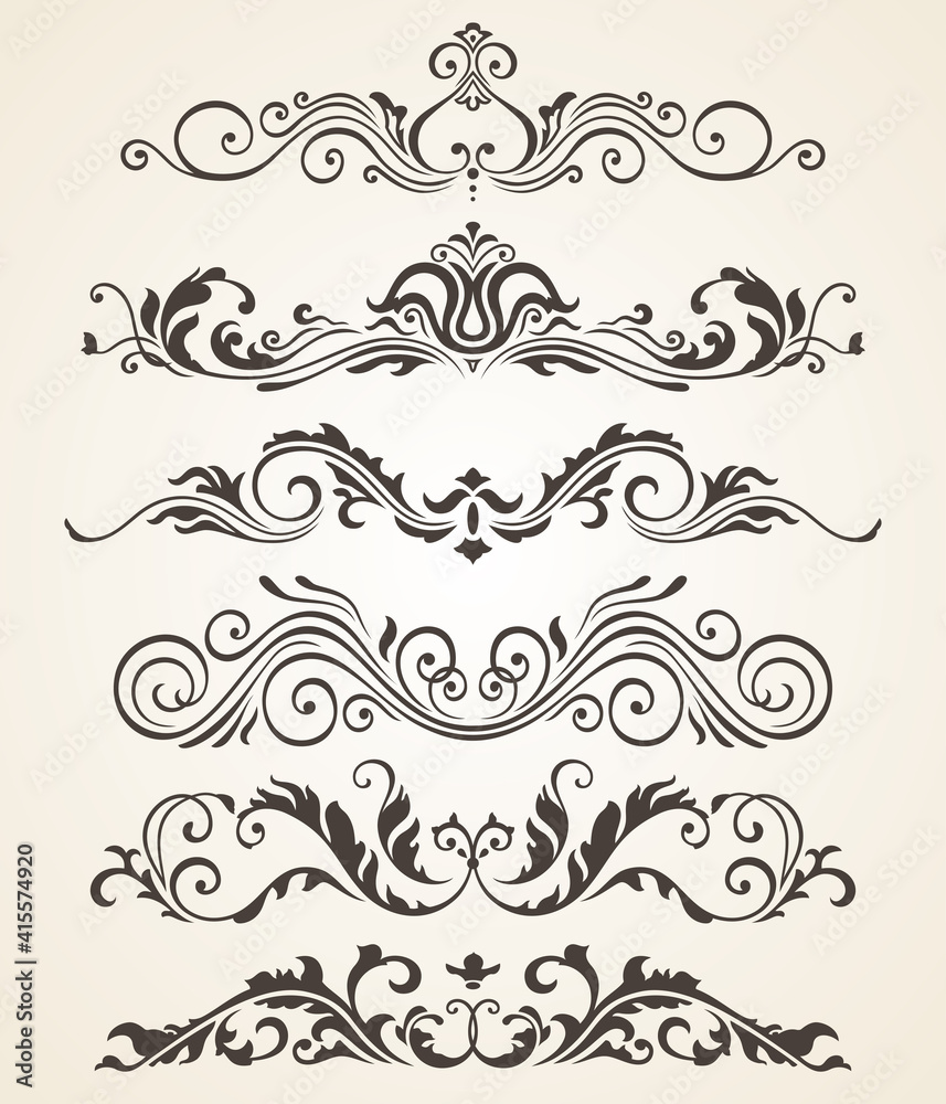Collection of vintage style flourishes elements for design. set