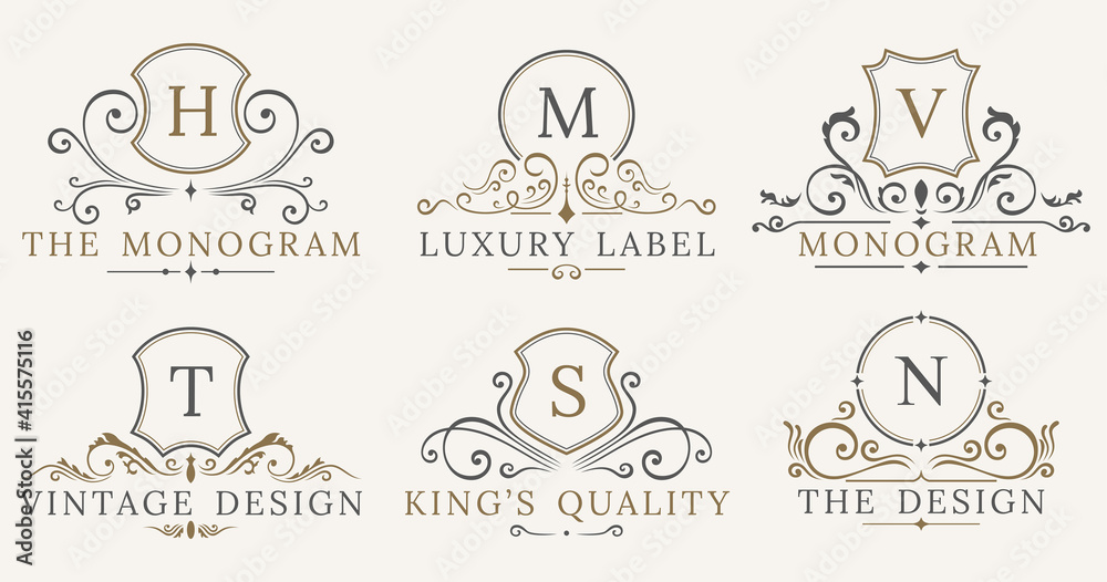 Retro Royal Vintage Shields. Luxury logo design elements. Business signs, identity, badges