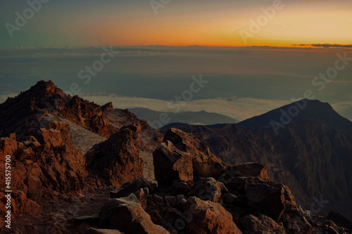 Sunrise above the clouds at Mount Meru, Tanzania