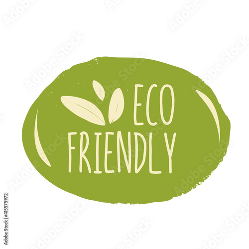 Eco friendly sign with green leaves. Vector modern style. Use as a stamp for your product