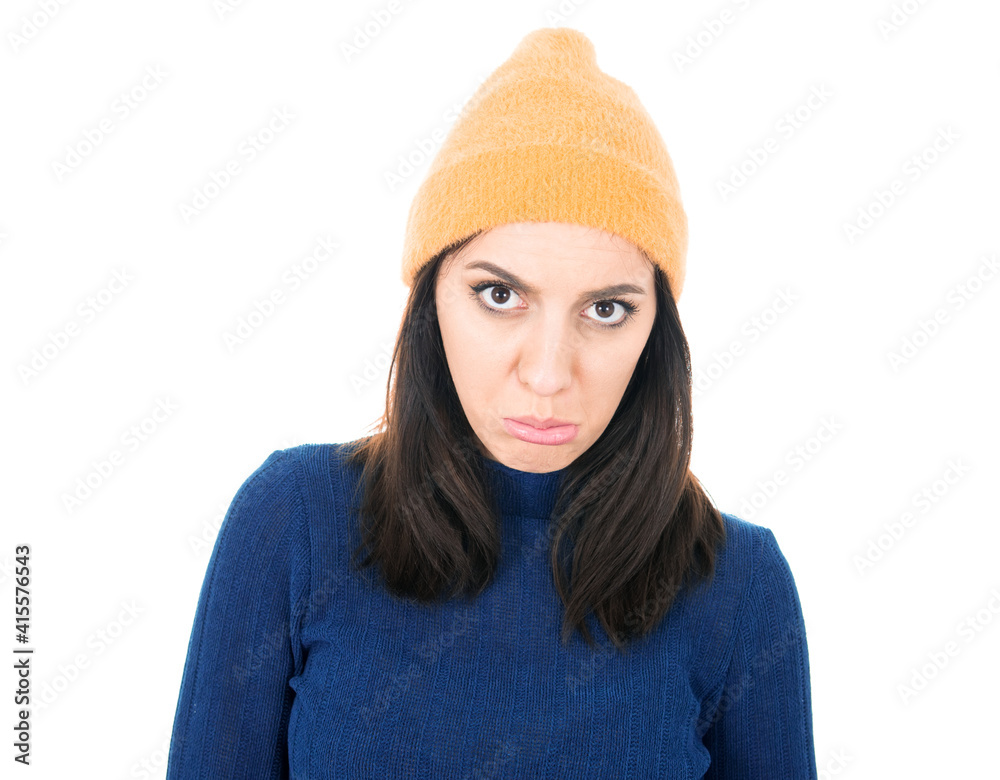 Bored young woman looking at camera, isolated on white background Bored young woman looking at camera, isolated on white background
