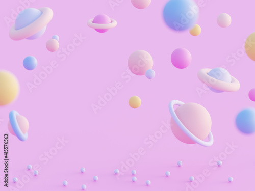 3 d Cosmic galaxy with different planets, futuristic concept on a pink background © AHOOLY