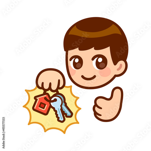 Cartoon character holding house keys