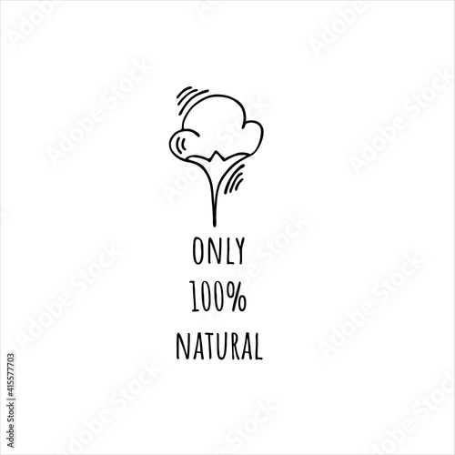 Cotton logos, badges, badges. 100% natural, eco-friendly. Eco product design. Zero waste. Doodle vector illustration