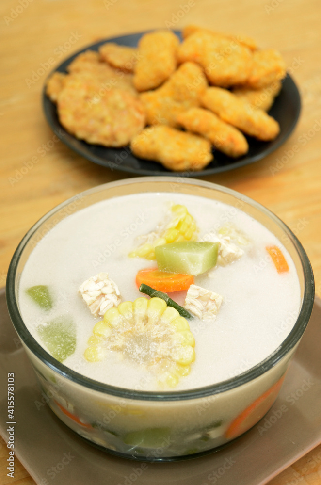 Lodeh, vegetable soup, carrot, tempe, long beans, chayote, eggplant, with coconut milk, Asia food, Indonesia food. Delicious Lodeh, vegetable soup, carrot, tempe, long beans, chayote, eggplant, with coconut milk, Asia food, Indonesia food. Delicious