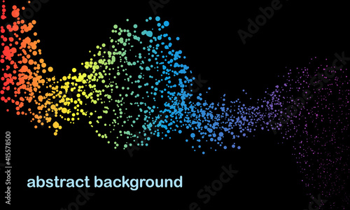 Abstract rainbow colors dots particles flowing wavy isolated on black background. Vector illustration design for any projects.