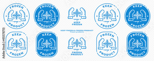 Concept for product packaging. Marking - keep frozen and frozen product. The icon of hands in mittens keeping a cold snowflake is a symbol of keeping products chilled. Vector set.