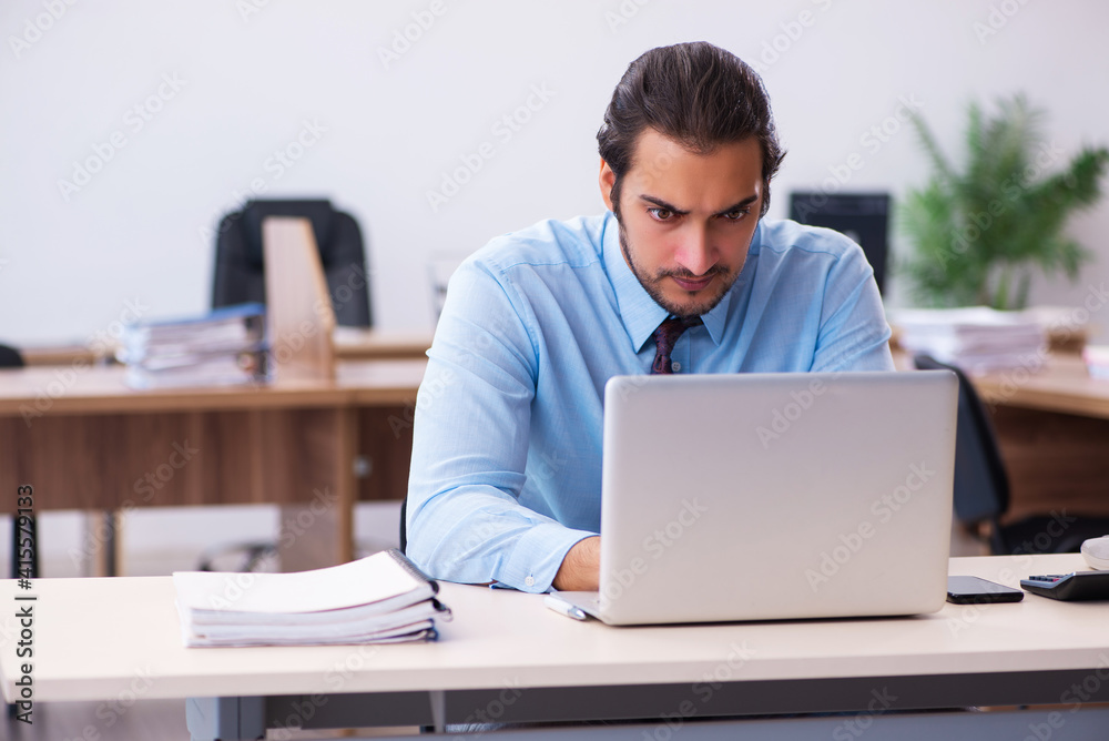 Young male employee working in the office Young male employee working in the office