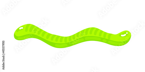 Green gummy jelly worm sweet candy with amazing flavor flat style design vector illustration. Bright colorful jelly delicious sweets isolated on white background.