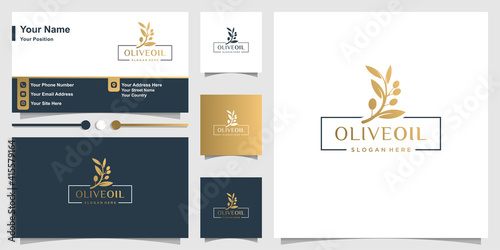 Olive oil logo with fresh concept and business card design Premium Vector