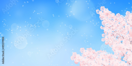 満開の桜と青空のイラスト_春のイメージの背景素材