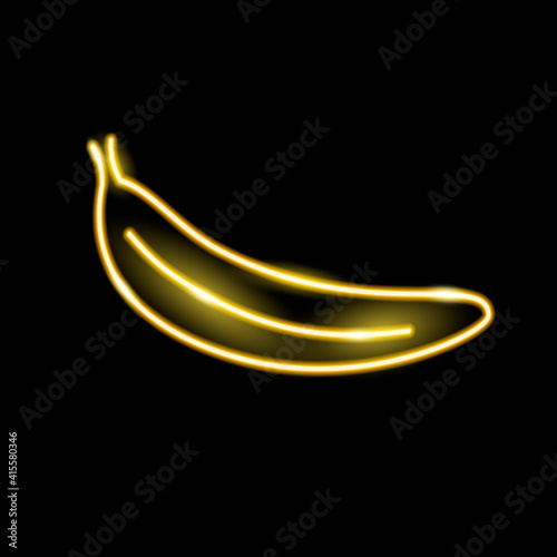 Neon banana icon isolated on black background. Tropical, vegetarian food, fruits, summer concept for logo, banner. Vector 10 EPS illustration.