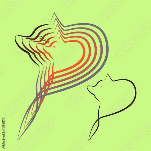 Set of a stylized linear portrait of a Spitz and the emblem of the uniting five breeds of the German Spitz