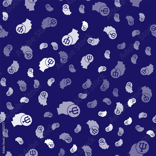 White Psychology icon isolated seamless pattern on blue background. Psi symbol. Mental health concept, psychoanalysis analysis and psychotherapy. Vector.