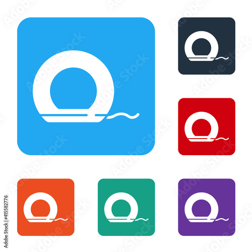 White Dental floss icon isolated on white background. Set icons in color square buttons. Vector.