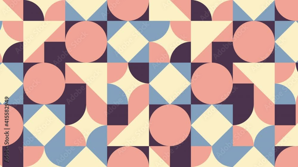Multicolor shapes in vintage geometric pattern. Minimal motion graphic loop animation in flat retro style