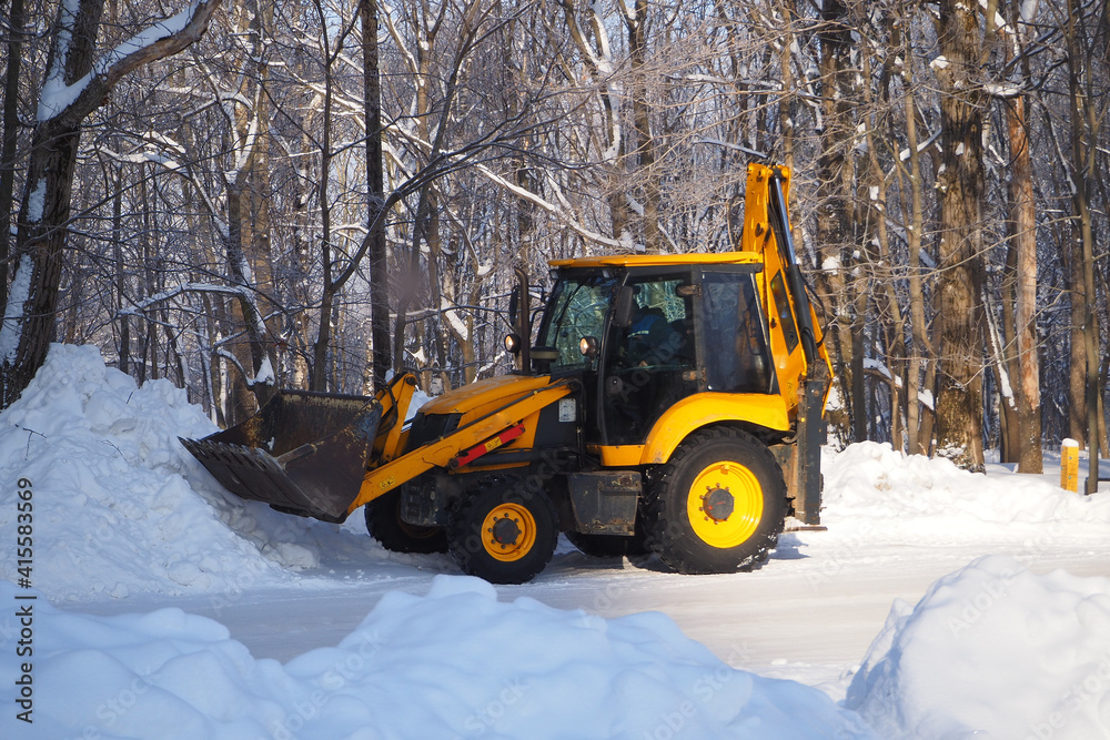 Snow removal with special equipment. Winter, lots of snow. Special Snow removal with special equipment. Winter, lots of snow. Special