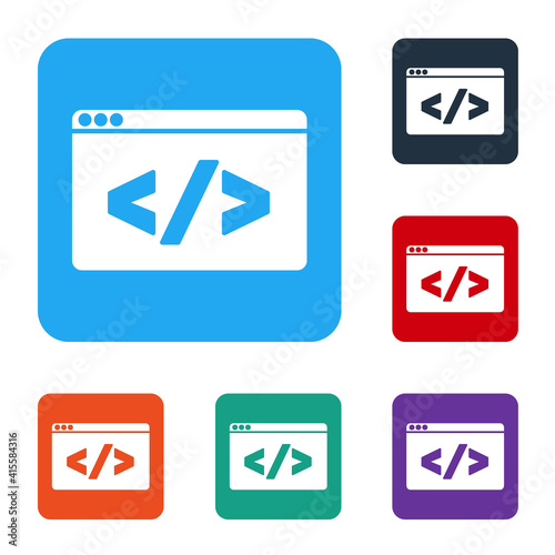 White Web design and front end development icon isolated on white background. Set icons in color square buttons. Vector.