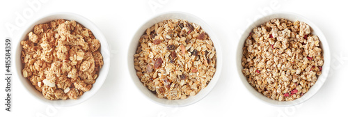 Photos Set of whole grain muesli isolated on white, from above