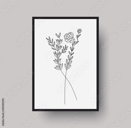 Botanical wall art abstract vector. Foliage line drawing. Neutral boho art print. Minimal mid century wall art print for bedroom decor. Gallery decor poster, terracota watercolor for bohemian interior