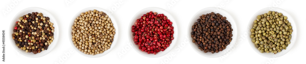 Set of pepper isolated on white, top view Set of pepper isolated on white, top view