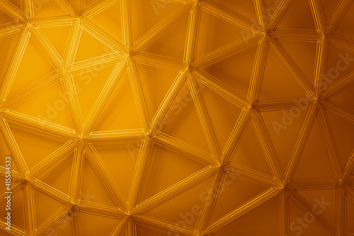 Abstract 3d render, yellow background design with connected lines, network concept