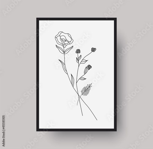 Botanical wall art abstract vector. Foliage line drawing. Neutral boho art print. Minimal mid century wall art print for bedroom decor. Gallery decor poster, terracota watercolor for bohemian interior