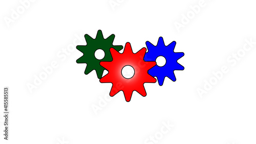 Red blue and green gear as symbol for machine technology illustration