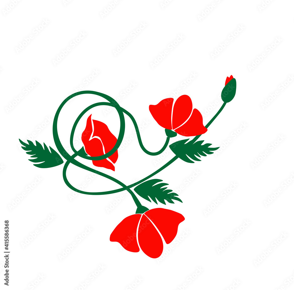 Poppies graphic with curls