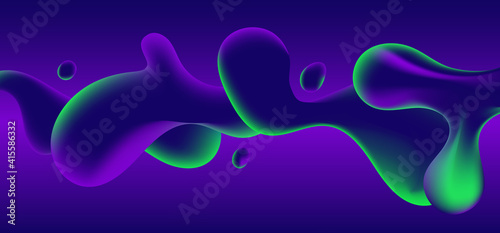 Abstract blue, green and purple gradient color liquid wavy shapes futuristic banner design background. © rarinlada