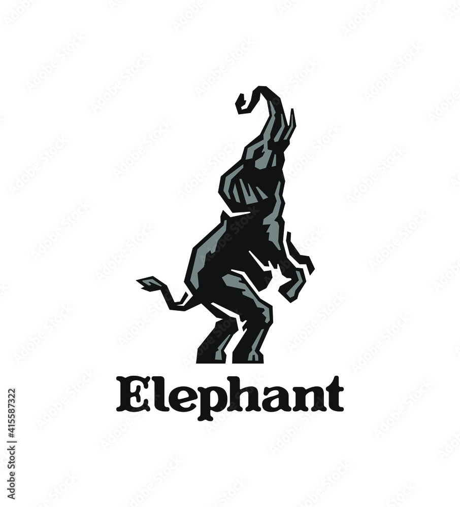 logo illustration of elephant standing in vintage design