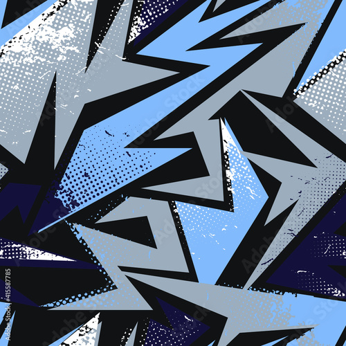 Urban seamless abstract pattern with curved geometry elements and grunge spots