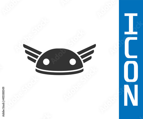 Grey Helmet with wings icon isolated on white background. Greek god Hermes. Vector.