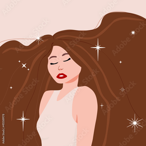 Vector illustration of beautiful girl with long hair