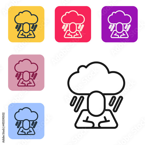 Black line Depression and frustration icon isolated on white background. Man in depressive state of mind. Mental health problems. Set icons in color square buttons. Vector.