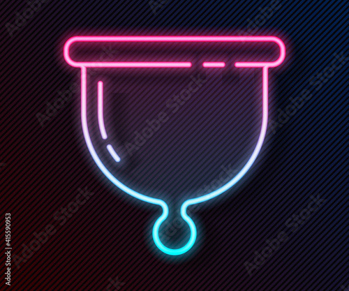 Glowing neon line Menstrual cup icon isolated on black background. Feminine hygiene. Protection for woman in critical days. Vector.
