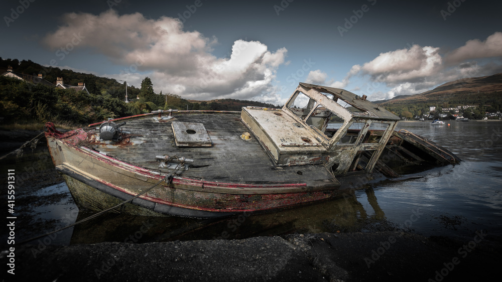 Boat wreck Garelochhead Scotland