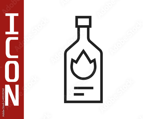 Black line Tabasco sauce icon isolated on white background. Chili cayenne spicy pepper sauce. Vector.