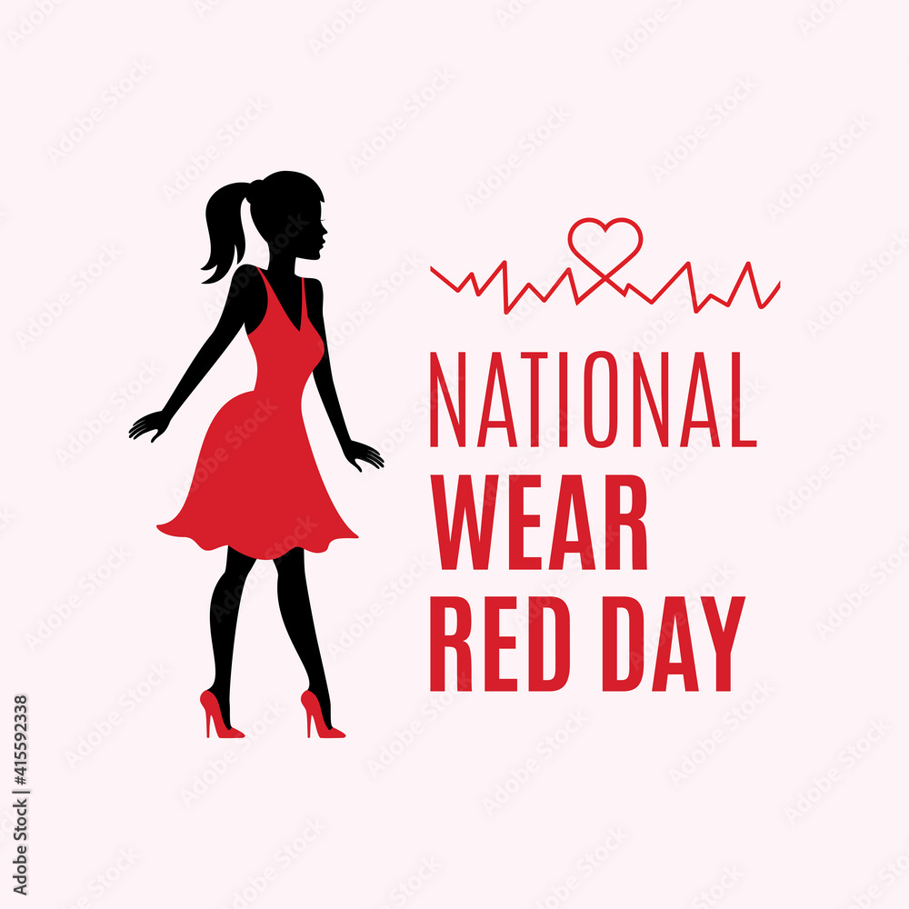 National Wear Red Day vector. Beautiful woman in red dress silhouette vector. Awareness of heart disease. Important day National Wear Red Day vector. Beautiful woman in red dress silhouette vector. Awareness of heart disease. Important day