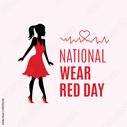National Wear Red Day vector. Beautiful woman in red dress silhouette vector. Awareness of heart disease. Important day