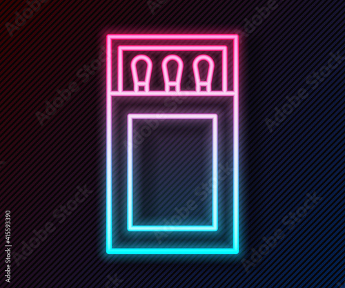 Glowing neon line Open matchbox and matches icon isolated on black background. Vector.