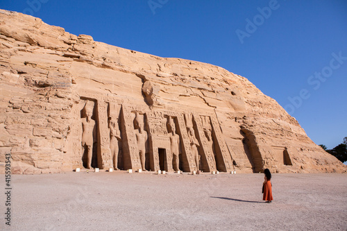 Abu Simbel temple in Egypt. Colossus of The Great Temple of Ramesses II. Africa.