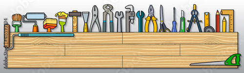 Cartoon doodles funny hand drawn home repair illustration.