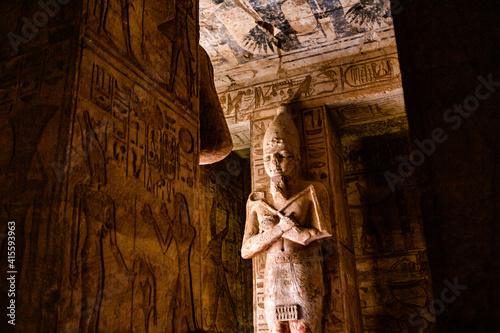 Abu Simbel temple in Egypt. Colossus of The Great Temple of Ramesses II. Africa.